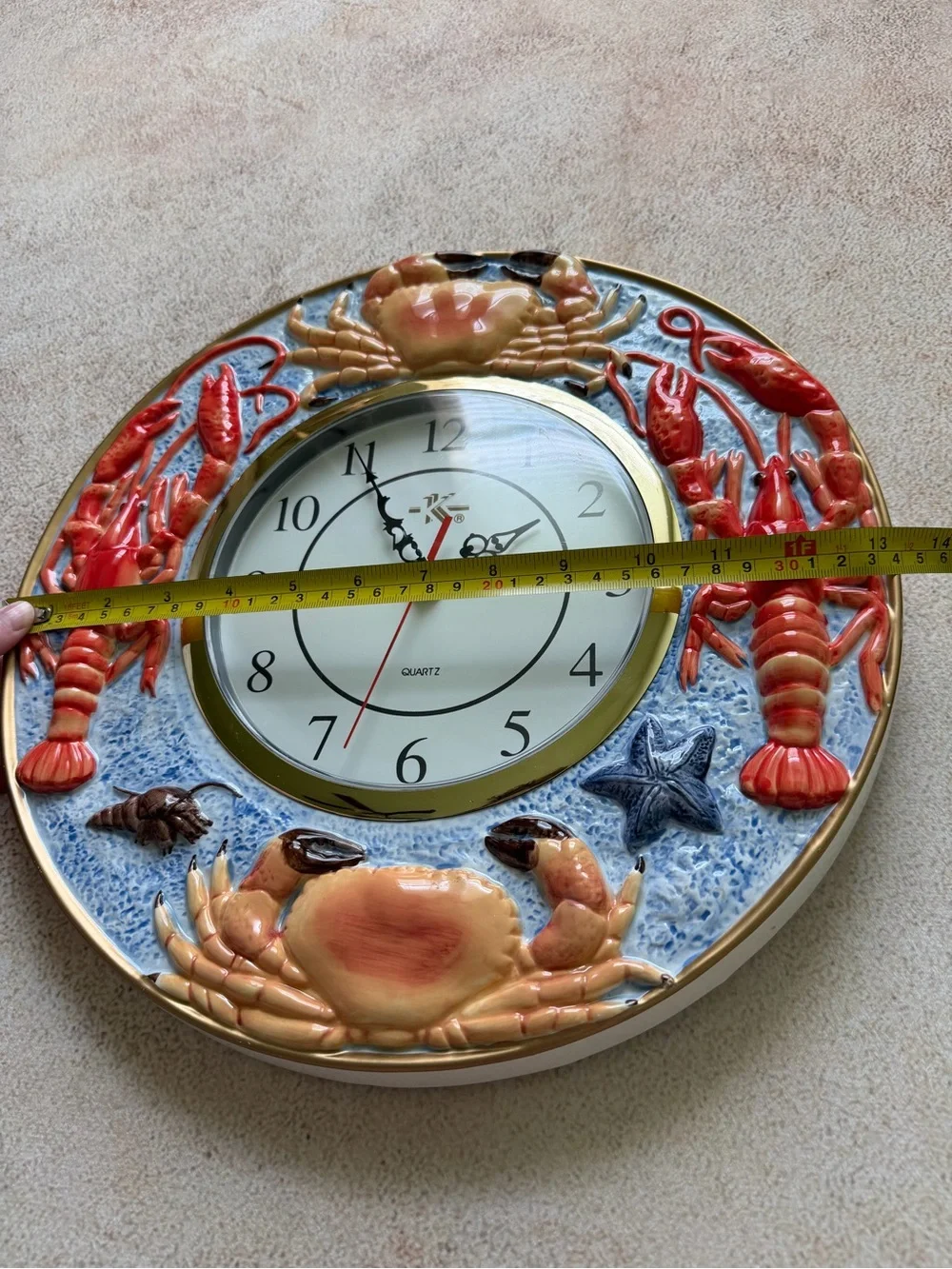 Nautical Crab & Lobster Wall Clock - Blue, Red and Tan